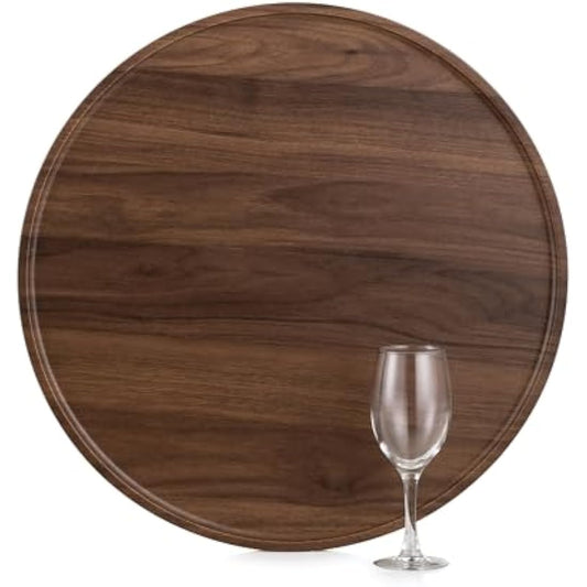 Hanobe Large Ottoman Serving Tray: Round Walnut Veneer Wooden Decorative Coffee Table Tray Rustic Circle Big Charcuterie Board Farmhouse Home Decor for Living Room 45cm