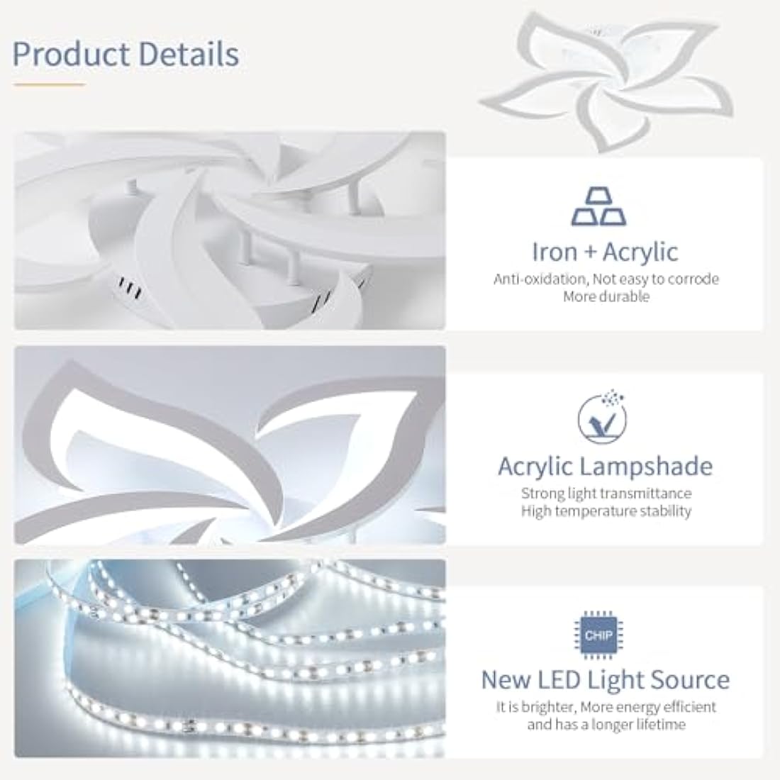 Riserva LED Ceiling Light, 60W Mordern Ceiling Lamp White, 6500K Cool White, Acrylic Petal Design Chandelier for Bedroom, Living Room, Dining Room, Kitchen, Φ60cm