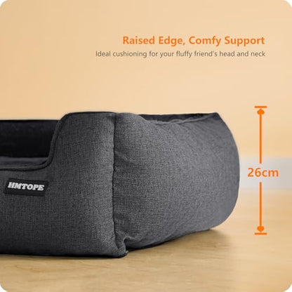 HMTOPE Dog Bed with Removable Cover, Washable Dog Sofa, Soft Dog Crate Mattress, Cat Pet Cushion for Small/Medium/Large Dogs, Dark Grey, 110 x 86 x 26 cm