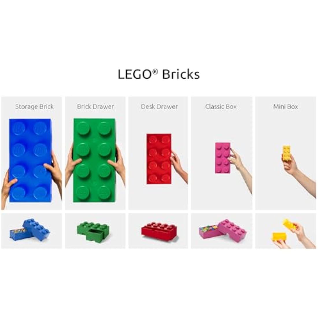 LEGO Storage Brick 8 Knobs BLACK - Stackable Plastic Storage Box with Lid for Kids and Adults, Ideal Desk Organizer and Toy Box - 12.1L Capacity