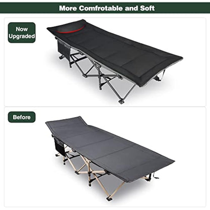 REDCAMP XXL Oversized Camp Bed for adults 500lbs with Cushion and Pillow,29.5" Extra Wide Heavy Duty Sturdy Folding Camping Bed Portable, Stronge Thicker Tubes Sleeping Cot Outdoor Travel Office