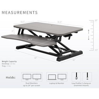 VIVO 81 cm Desk Converter, K Series, Height Adjustable Sit to Stand Riser, Dual Monitor and Laptop Workstation with Wide Keyboard Tray, Gray Top, Black Frame, DESK-V000KG