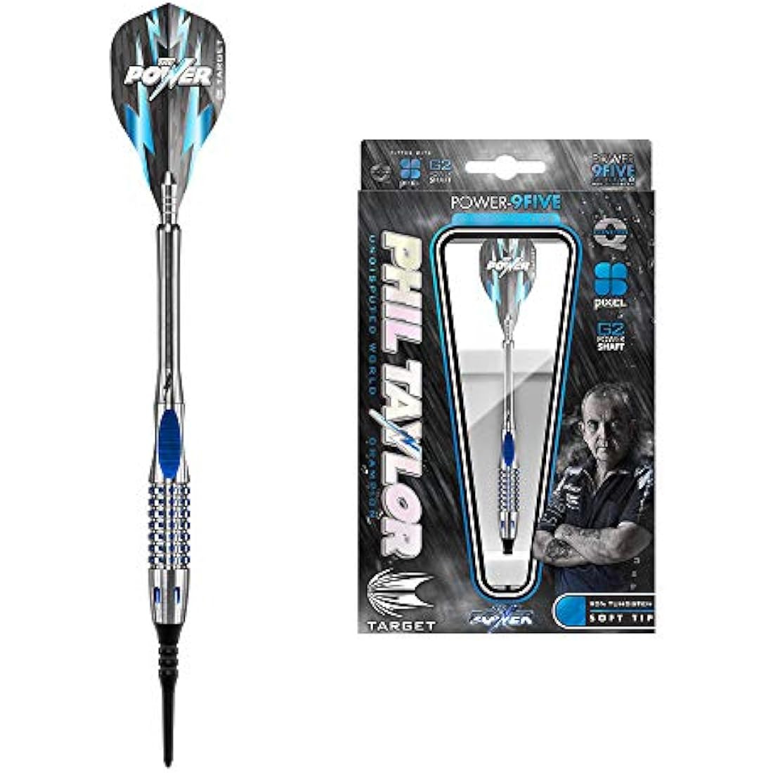 TARGET Phil Taylor Power 9-five Gen 2 18g 95% Tungsten Soft Tip Set Darts, Generation 2, 18G EU