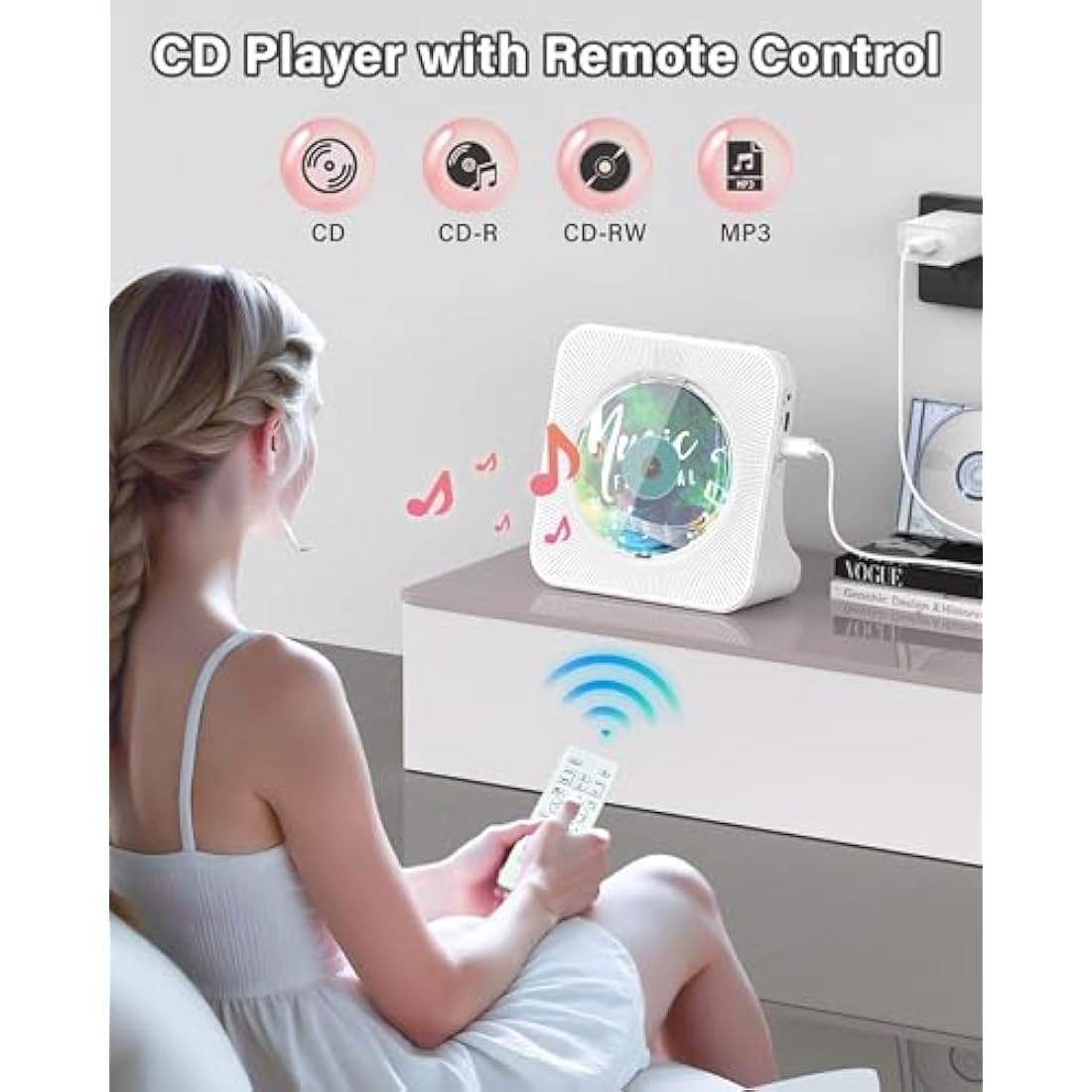 Portable CD Player with Bluetooth 5.0, Greadio Desktop CD Players for Home, CD Music Player with Speakers, Remote Control, Dust Cover, FM Radio, LCD Display, AUX, USB, Headphone Jack