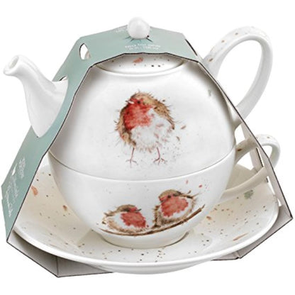 Portmeirion Home & Gifts Wrendale Tea for One with Saucer (Robins), Bone China, Multi Coloured, 16.5 x 16.5 x 15 cm