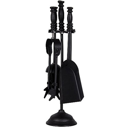 Fire Vida 5 Piece Malham Fireplace Companion Set - Black Steel Fireside Tool Kit with Stand - Includes Poker, Tongs, Brush & Shovel - Ideal for Fireplaces, Wood Burners & Fire Pits