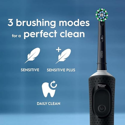 Oral-B Vitality Pro Electric Toothbrushes for Adults, for Him/Her, 1 Handle, 2 Toothbrush Heads, 3 Brushing Modes Including Sensitive Plus, 2 Pin UK Plug, Black (Packing May Vary)