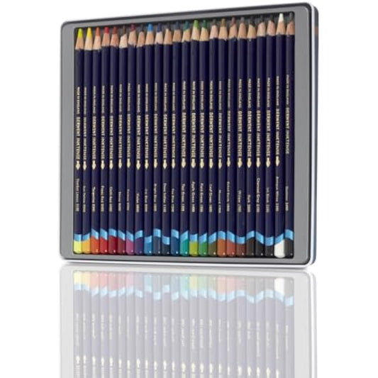 Derwent Inktense Permanent Watercolour Pencils, Set of 24 in a Tin, 4mm Premium Core, Water-Soluble, Ideal for Colouring, Painting and Crafting, Professional Quality (0700929),package may vary