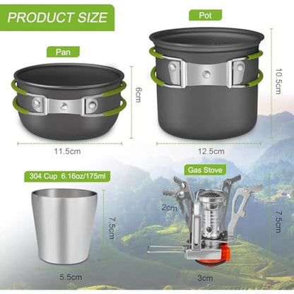 AUTOPkio Camping Cooking Set, Outdoor Camping Pans Pots and Stove - Non Stick Folding Cookware Kit for BBQ Picnic Hiking Backpacking Travel 1-2 Person Use