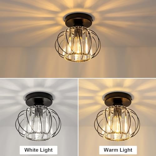 FORCOSO Ceiling Light 2-Pack, Black Light Shade Crystal Light Fitting, Semi Flush Chandelier Metal Lampshade, E27 Round Lighting Fixture for Living Room Hallway Kitchen Dining Room Bedroom Lounge