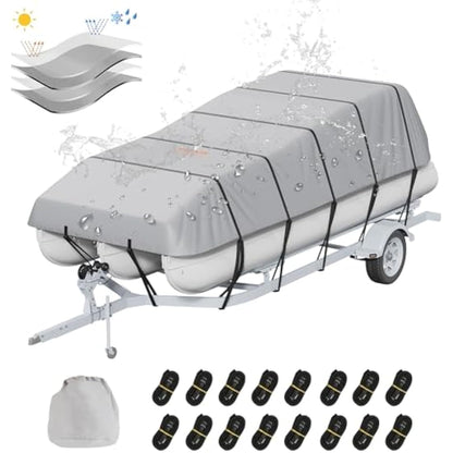 VEVOR Pontoon Boat Cover, 23'-24' Waterproof Trailerable Pontoon Cover, 800D Marine Grade PU Oxford Fabric, with Motor Cover, 16 Windproof Buckle Straps, Fits for 23'-24'L, Beam Width to 102", Grey