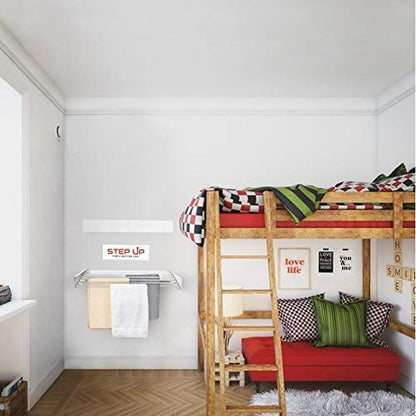 Step Up Laundry Drying Rack, Wall Mounted, Retractable Clothes Drying Rack, 25kg Capacity, 6 metres with Wall Template and Long Drill Bit - 100cm