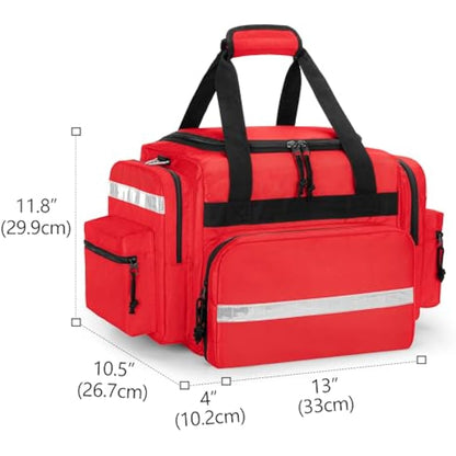 Damero Emergency Bag Empty, Large Medical Trauma Bag, Professional First Responder Bag with Multiple Pockets for Medical Supplies, Red