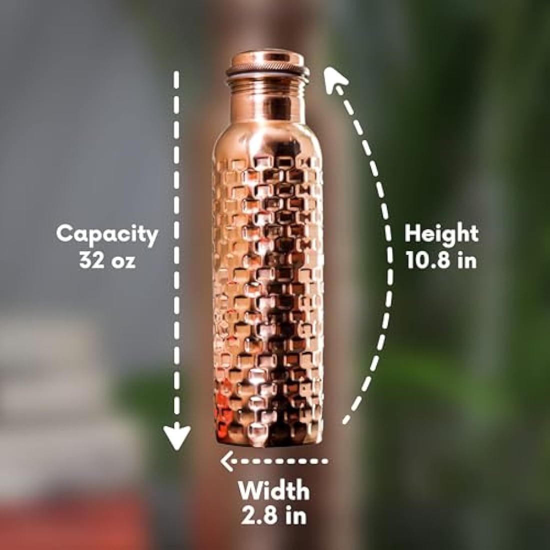 Craft Trade Set of 2 Diamond Pure Copper Bottle with Lid and Carry Bag for Drinking Water BPA Free Leak Proof Boosts Immunity & Liver Health, Ayurveda Inspired 34oz - 1 Litre Natural