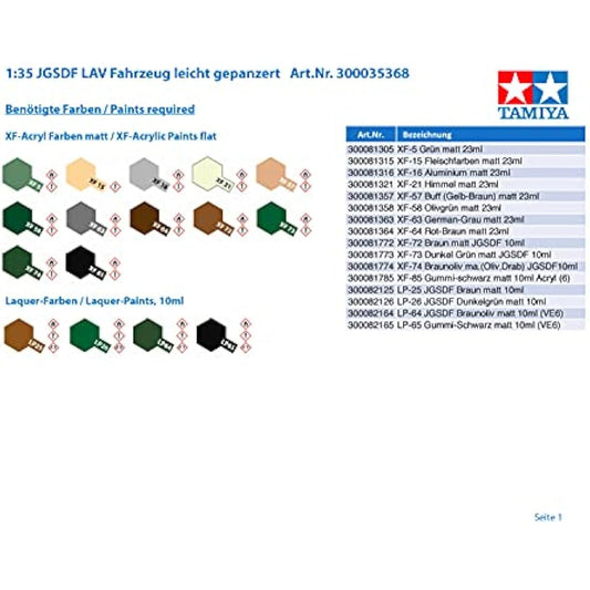 TAMIYA 300035368 1:35 JGSDF LAV vehicle slightly armoured, faithful replica, model making, plastic kit, crafts, hobby, gluing, plastic kit, assembly, unpainted