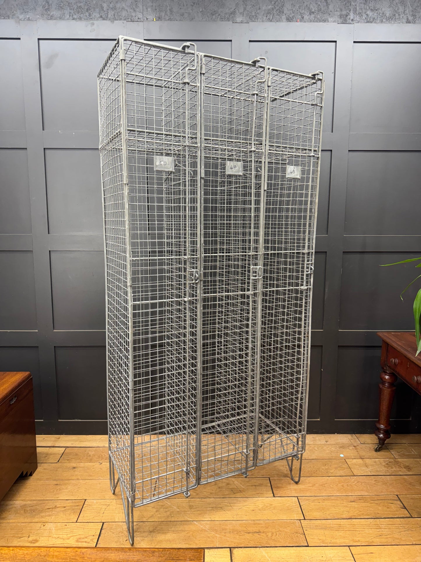Industrial Vintage Wire Mesh Three Door Locker Storage Cabinet Cage Wardrobe