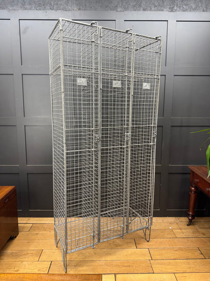 Industrial Vintage Wire Mesh Three Door Locker Storage Cabinet Cage Wardrobe