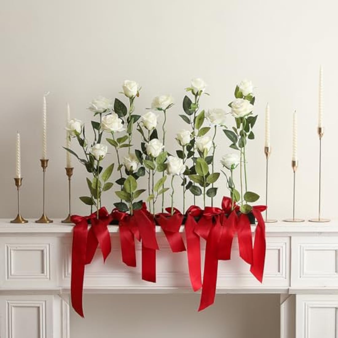Hawesome 12PCS Artificial Roses Fake Flowers Single Long Stem Blooms with Rose Buds Wedding Decoration Bridal Bouquet Decorative Flower Arrangement Home Decoration Party Centerpieces in Cream White