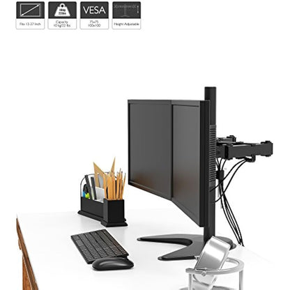 BONTEC Double Twin Arm Desk Mount for 13-27 inch LCD LED Monitor Screens, Ergonomic Tilt, Swivel & Rotate Dual Monitor Stand, VESA Dimensions: 75x75-100x100mm