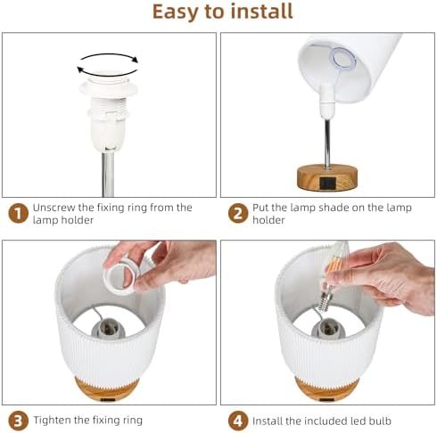 Aomeya Touch Bedside Table Lamp, Dimmable Touch Control Nightstand Lamps with USB-C＆USB-A Charging Ports,with White Fabric Shade for Bedroom Living Room Office,Dimmable Bulb Included