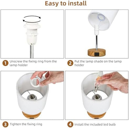 Aomeya Touch Bedside Table Lamp, Dimmable Touch Control Nightstand Lamps with USB-C＆USB-A Charging Ports,with White Fabric Shade for Bedroom Living Room Office,Dimmable Bulb Included