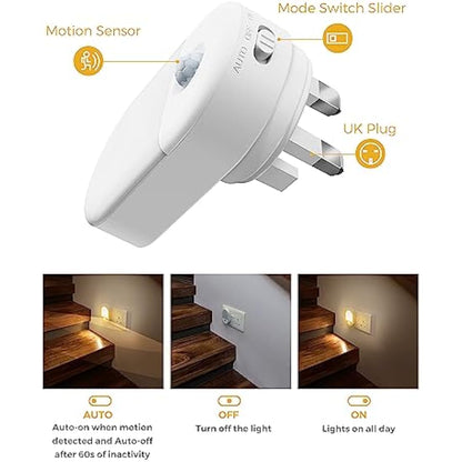 LOHAS-LED Motion Sensor Night Light Plug into Wall, 2 Pack, Motion Sensor Lights Indoor, Warm White 3000K, Plug in Night Light Movement Sensor Light Indoor for Kids Baby Adult Children's Room, Bedroom