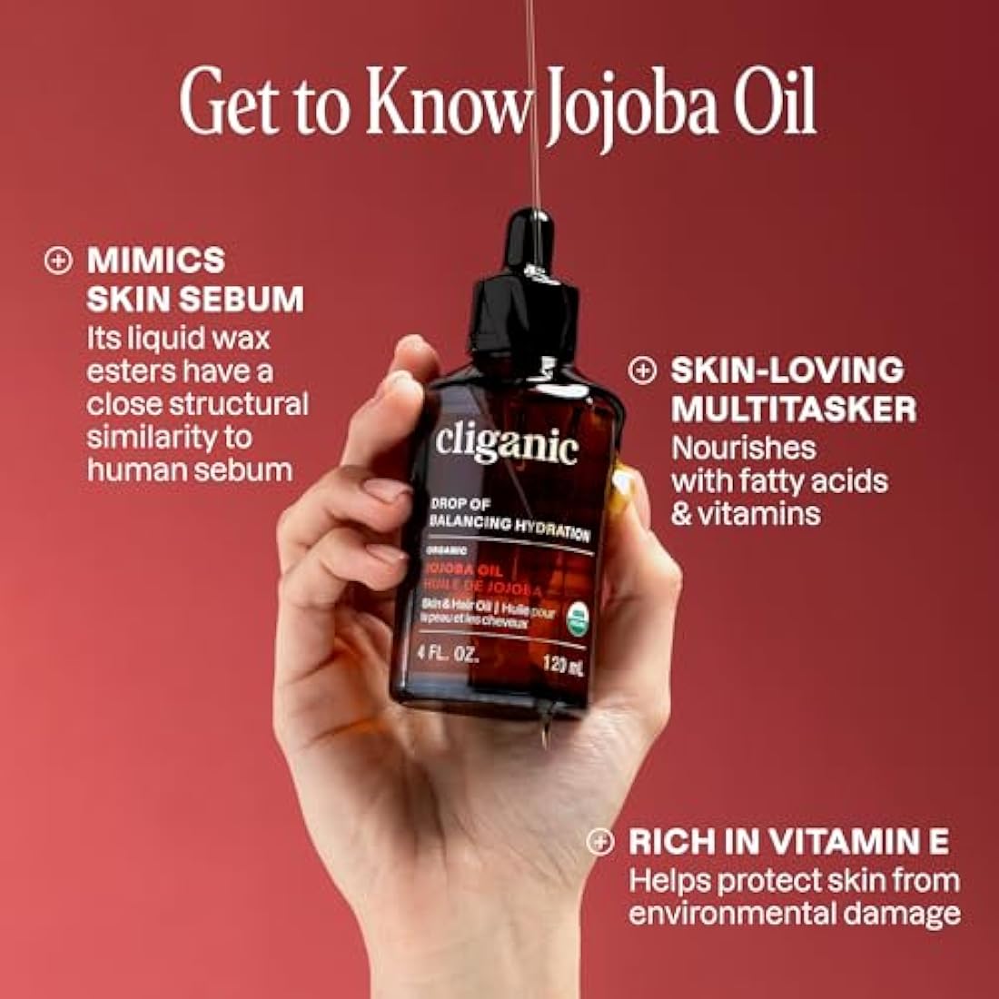 Certified Organic Jojoba Oil 473ml with Pump | 100% Pure Natural Cold Pressed Unrefined, Hexane Free Carrier Oil | for Hair Face & Nails | Cliganic 90 Days Warranty