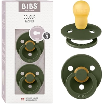 BIBS Colour Soother 2-Pack, BPA Free Dummy Pacifier, Round Nipple. Natural Rubber Latex, Made in Denmark, Size 3 (18+ Months), Hunter Green