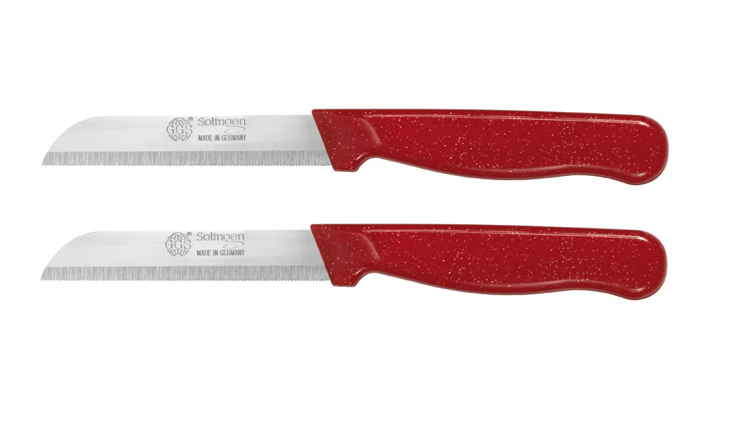 GGS Solingen Knife Set - Vegetable, Fruit, Tomato, Steak - Serrated, Dishwasher Safe, German Stainless Steel Chef Kitchen Knives (Red Set of 2)