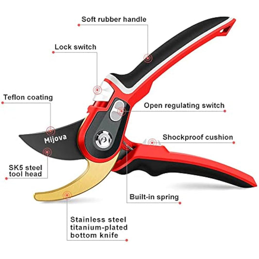 Garden Shears, Secateurs for Gardening Heavy Duty with High Carbon Steel Blades, Best Garden Pruner Scissors, Professional Gardening Hand Tools, Pruning Shears for Plants, Hedges and Flowers