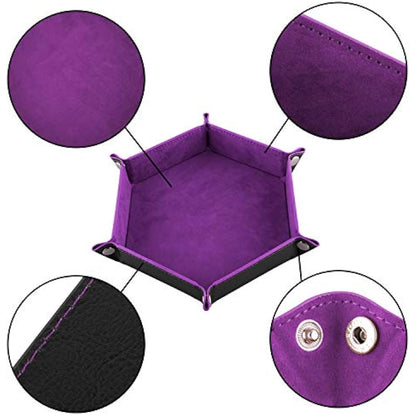 SIQUK 4 Pieces Dice Tray Hexagon Folding PU Leather and Velvet Dice Tray for RPG DND and Other Dice Games, 4 Colours