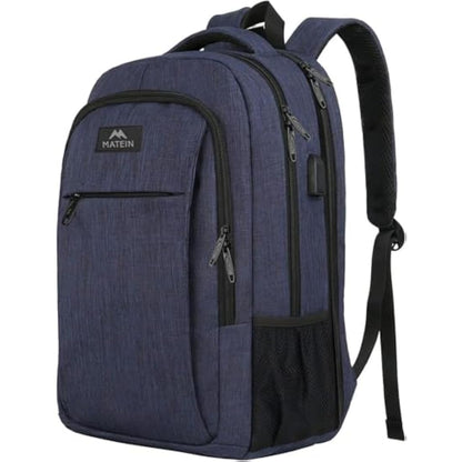 MATEIN Laptop Backpack, 17.3 Inch Large Travel Backpack with Laptop Compartment USB Charging Port, School Bag Water Resistant Anti Theft Computer Work Rucksack for Men Women, Blue