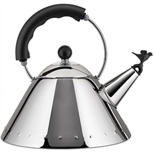 Alessi 9093 B Kettle Stainless Steel with Handle and Bird-Shaped Whistle Polyamide Black