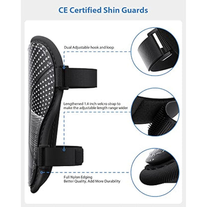 AirsFish Shin Pads Boys CE Certified Kids Football Shin Guards Breathable Non Slip Extended Adjustable Straps Lightweight Soccer Shin Pads for Boys Girls Teens Leg Calf Protective