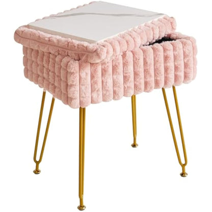 IBUYKE Rectangle Vanity Chair with Storage Space, Footrest Footstool Ottoman, Vanity Stool, Dressing Table Chair, with Anti-Slip Feet, for Makeup Room, Bedroom, Square grid pattern, Pink WBD004P