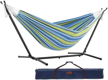Vivere UHSDO8-24 Double Cotton Hammock with Space-Saving Steel Stand Including Carrying Bag, Oasis