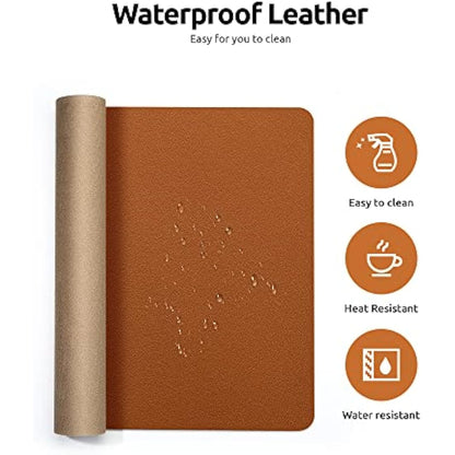 YSAGi Leather Desk Mat, Large Mouse Mat, Non-Slip Desk Pad, Waterproof PU Leather Table Protector Writing Pad for Office and Home (90 x 43 cm, Brown)