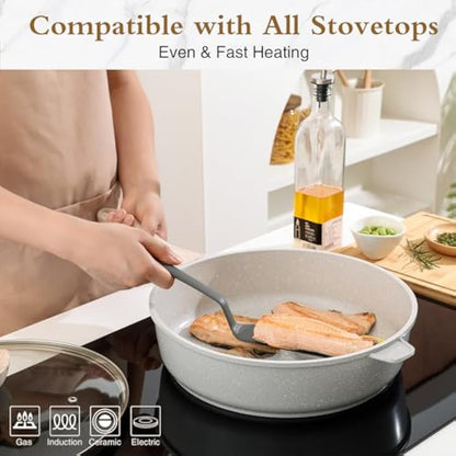 Kordisen Nonstick Ceramic Deep Frying Pan, 30 cm Non Toxic Large Skillet with Lid, Healthy Jumbo Cooker, Saute Pan for Cooking, Induction Cookware, PFOA & PFAS Free
