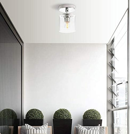 Yosoan Industrial Glass Ceiling Lights, Edison Pendant Light Fitting, Flush Ceiling Light Fixture, E27 Srew (Chrome)