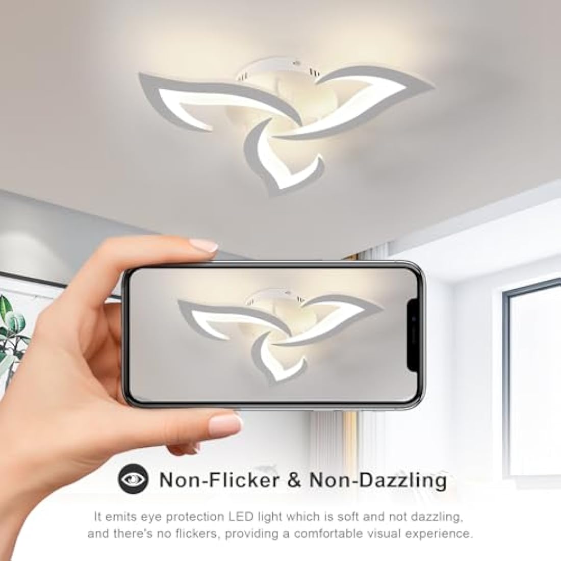 Dorlink LED Ceiling Light Dimmable, 36W 3240LM Modern Design Ceiling Lighting with Remote Control and APP,Acrylic White Flower Fittings Ceilings 3000K-6500K for Bedroom, Kitchen, Dining Room
