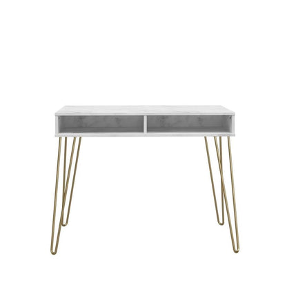 Novogratz Athena Desk with Storage White Marble Look