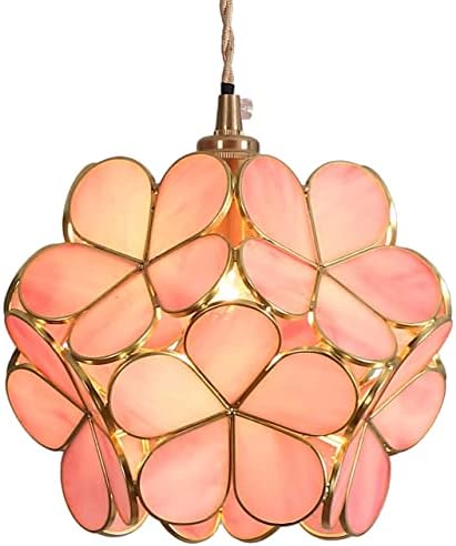 Bieye L30742 Cherry Blossom Tiffany Style Stained Glass Ceiling Pendant Light with 8-inch Wide Petals Lampshade (Pink)