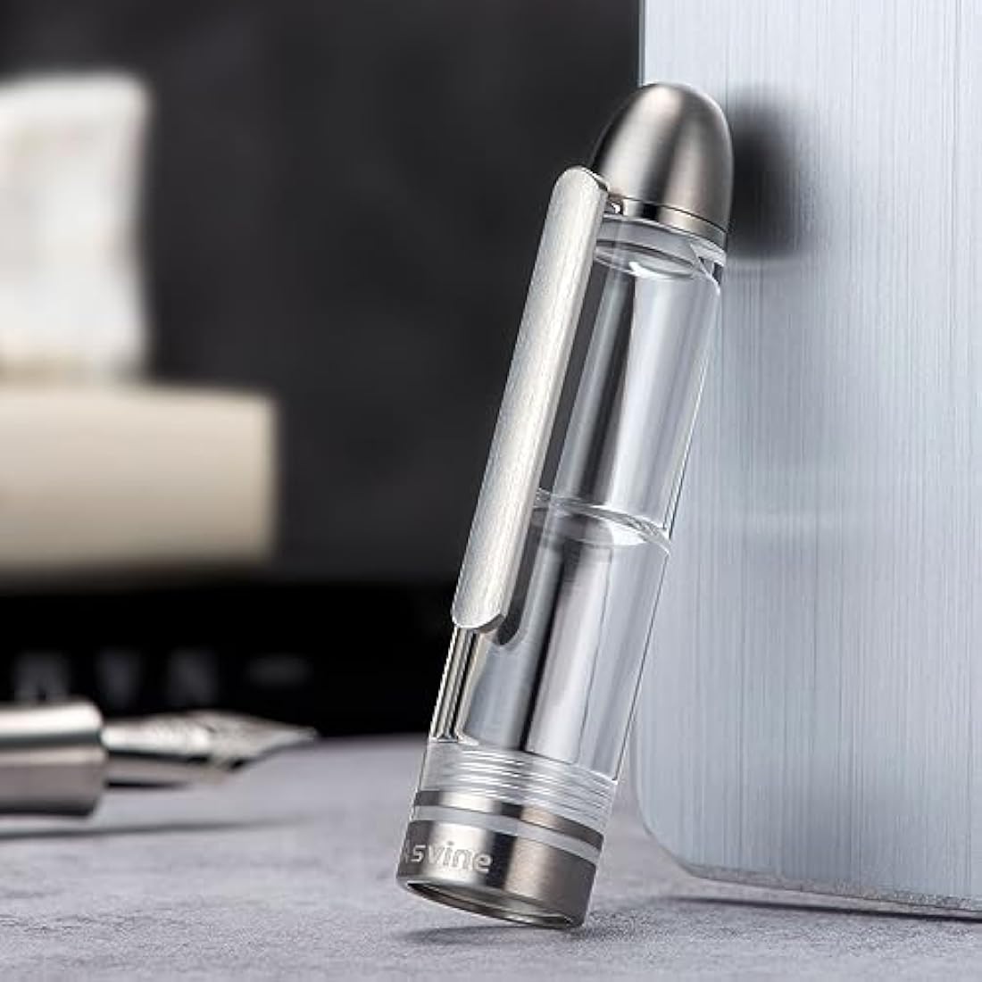 Asvine P36 Titanium Fountain Pen Piston Filling, Iridium Fine Nib Clear Transparent Acrylic Smooth Writing Pen Case Set, Torpedo shape