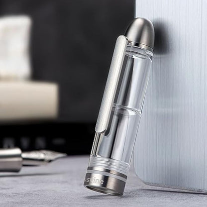 Asvine P36 Titanium Fountain Pen Piston Filling, Iridium Fine Nib Clear Transparent Acrylic Smooth Writing Pen Case Set, Torpedo shape