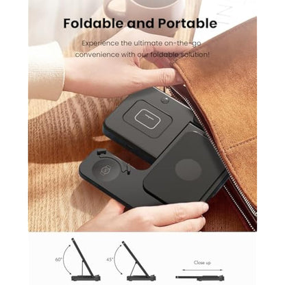 GEEKERA Wireless Charger for Samsung, 3 in 1 Foldable Charging Station for Samsung S25/S24/S23/ZFold/Flip, Fast Phone Watch Charger Dock for Galaxy Watch 7/6/5/4, Docking Station for Galaxy Buds-Black