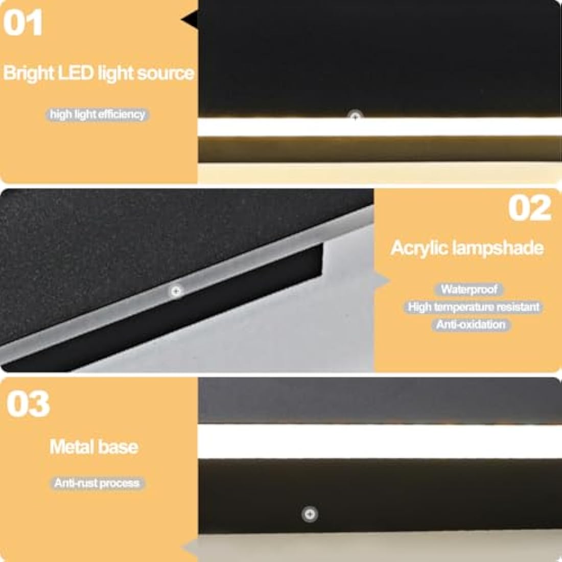 ZTWLEED LED Outdoor Wall Light 25W 115CM Minimalist Metal Wall Lights,Waterproof IP65 Outdoor Lighting Acrylic Lampshade,4000K Natural White,Outdoor Lighting for Patio