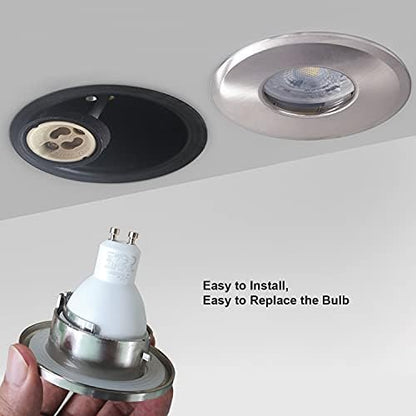 4XSweier 90 Minute Fire Rated LED Spotlights,5W 3000K Warm White IP65 Waterproof Bathroom LED Recessed Ceiling Lights,230V GU10 Downlight,Cut-Out 75mm. Satin Nickel(Non-dimmable)