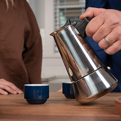 The London Sip Stainless Steel Induction Stovetop Espresso Maker - Make Cafe Quality Italian Style Coffee at Home with This Premium Moka Pot in Modern Chrome Company. (Silver, 3 Cup)