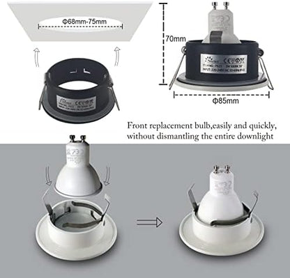 4XSweier LED Recessed IP65 Waterproof Downlight with LED GU10 Cool White 6000K GU10 Base for Bathroom and Kitchen Ceiling Spotlight, Downlight Cutout 68mm Non Dimmable