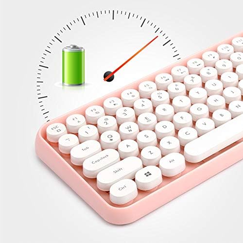 FELiCON 308i Retro Wireless Keyboard, Bluetooth Silent Cute Computer Keyboard with Round Punk Compact 84 keys, Lightweight, Matte Texture,Typewriter Design for PC, Laptop, Mac, Phone-Pink